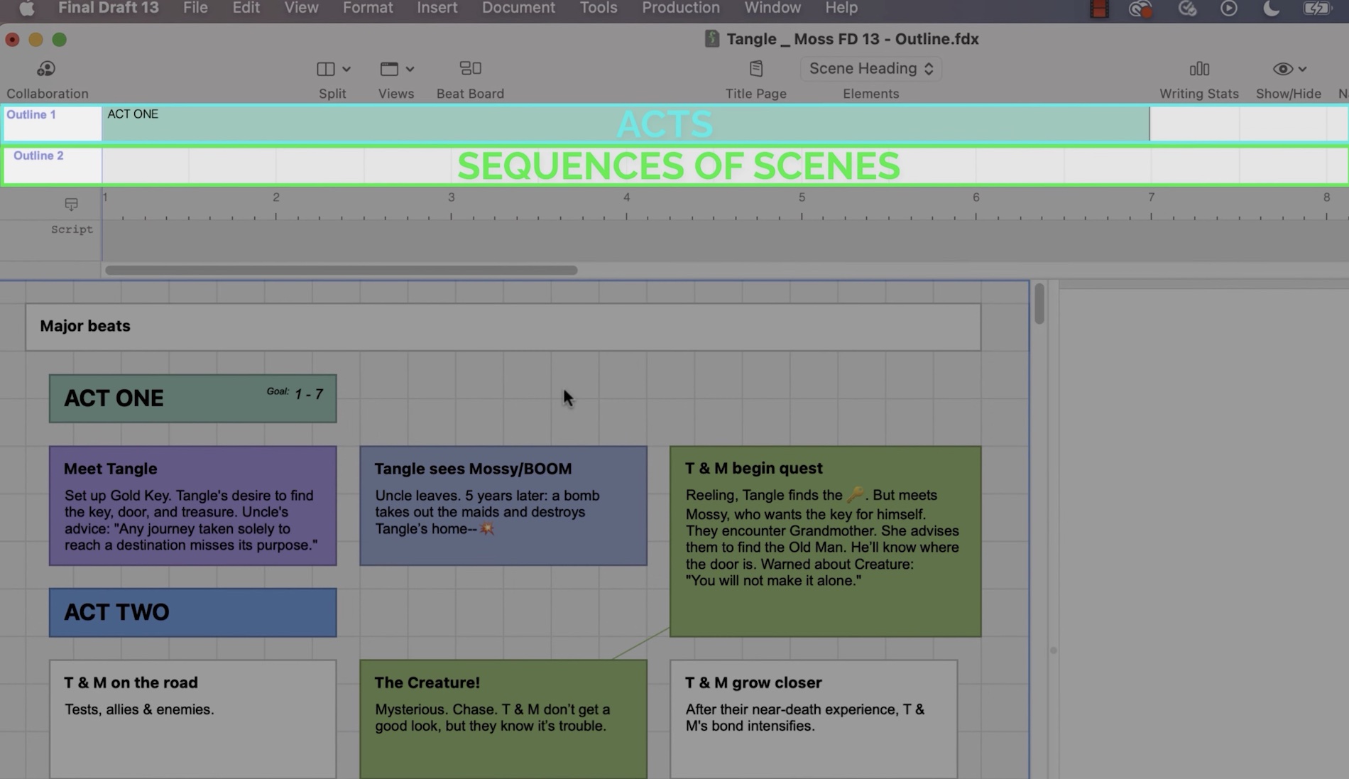 Acts and Sequences of Scenes in Final Draft 13, Map Out Your Story With Personalized Outlining in Final Draft 13