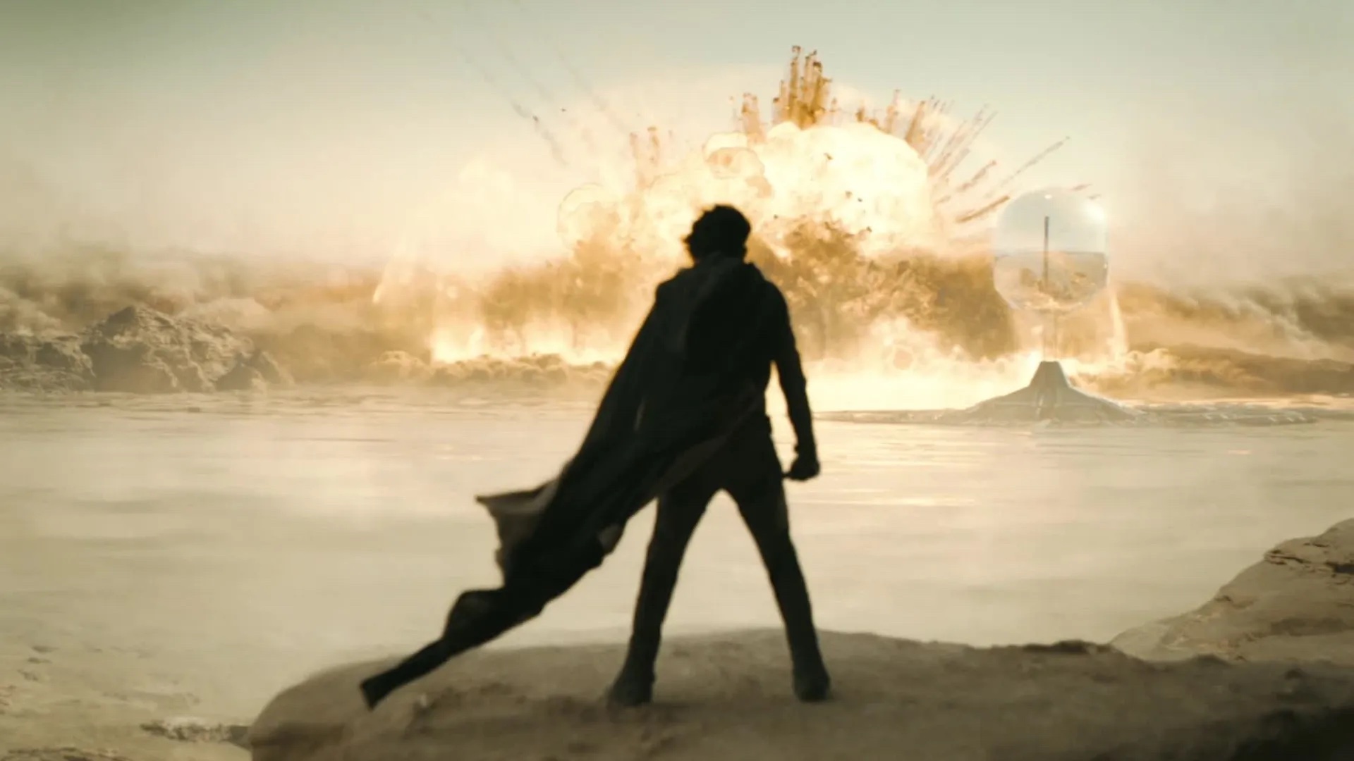 Paul (Timothée Chalamet) watching an explosion in 'Dune: Part Two'