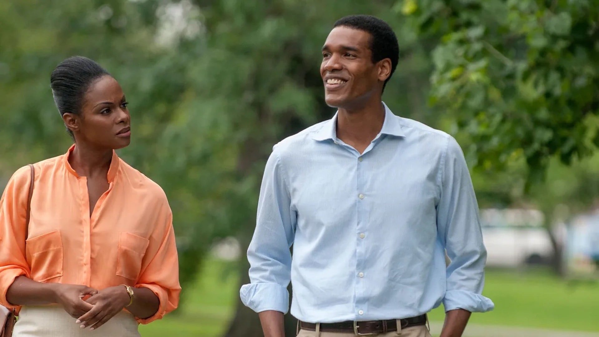 Parker Sawyers as Barack Obama and Tika Sumpter as Michelle Robinson walking and talking in 'Southside with You;' Punching Above Your Weight: How&nbsp;'I Play Rocky'&nbsp;Makes a Case for Writing Biopics